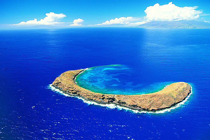 Molokini Crater in blue ocean