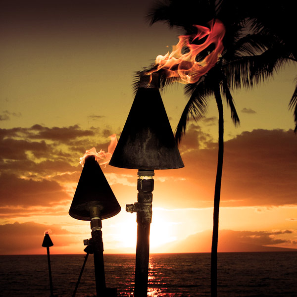 Tiki Torches at Sunset, Big Island